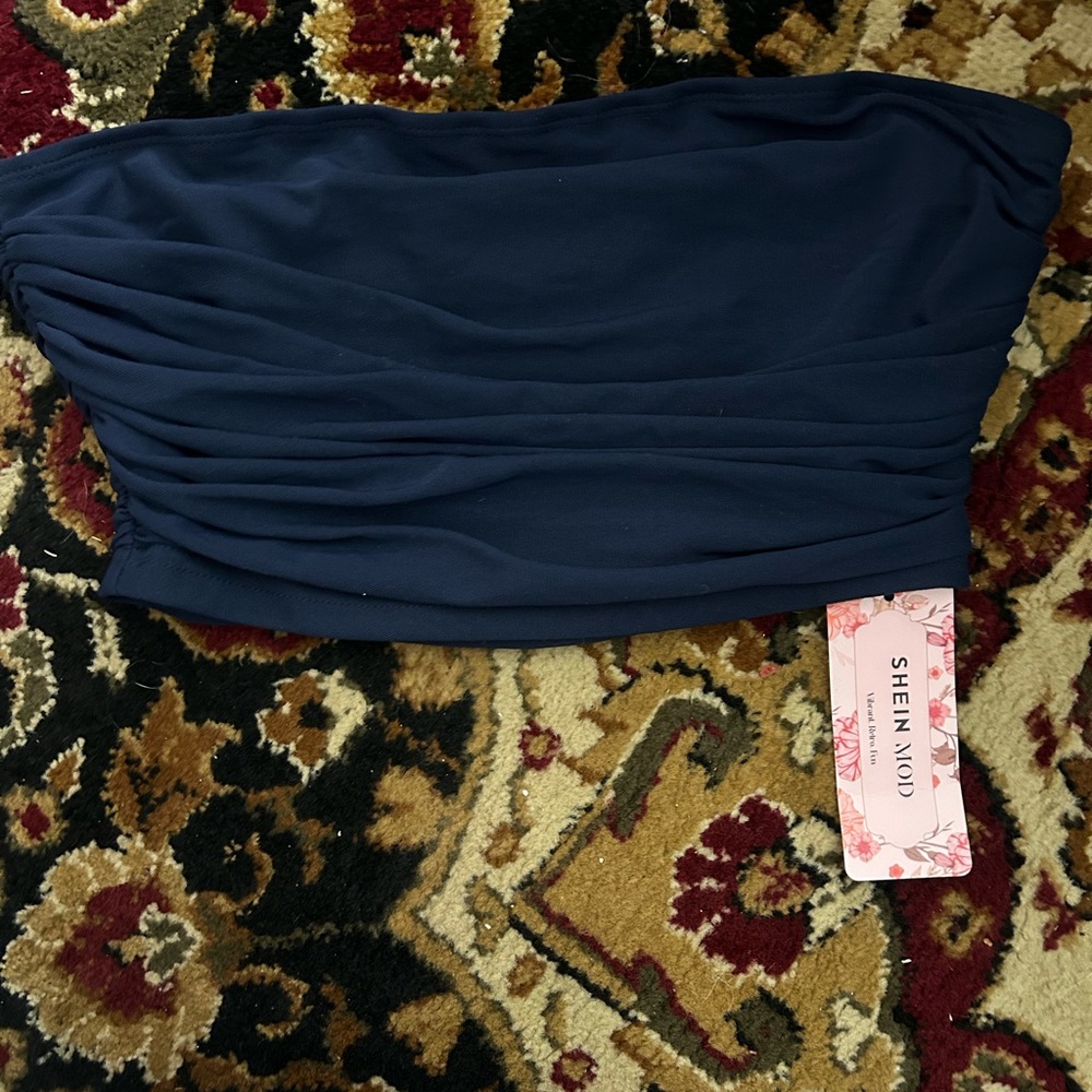 SHEIN Navy Ruched Bandeau Top